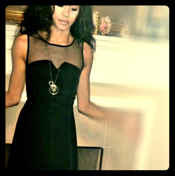 Black Mesh Fit & Flare Dress - Picture 2 of 6